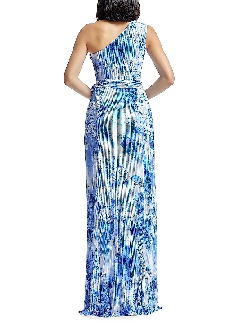 Bella Floral Plissé One-Shoulder Body-Con Maxi Dress
