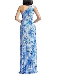 Bella Floral Plissé One-Shoulder Body-Con Maxi Dress