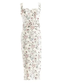 Nicole Belted Floral Sequin Midi-Dress