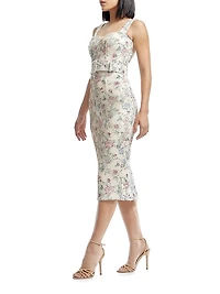 Nicole Belted Floral Sequin Midi-Dress