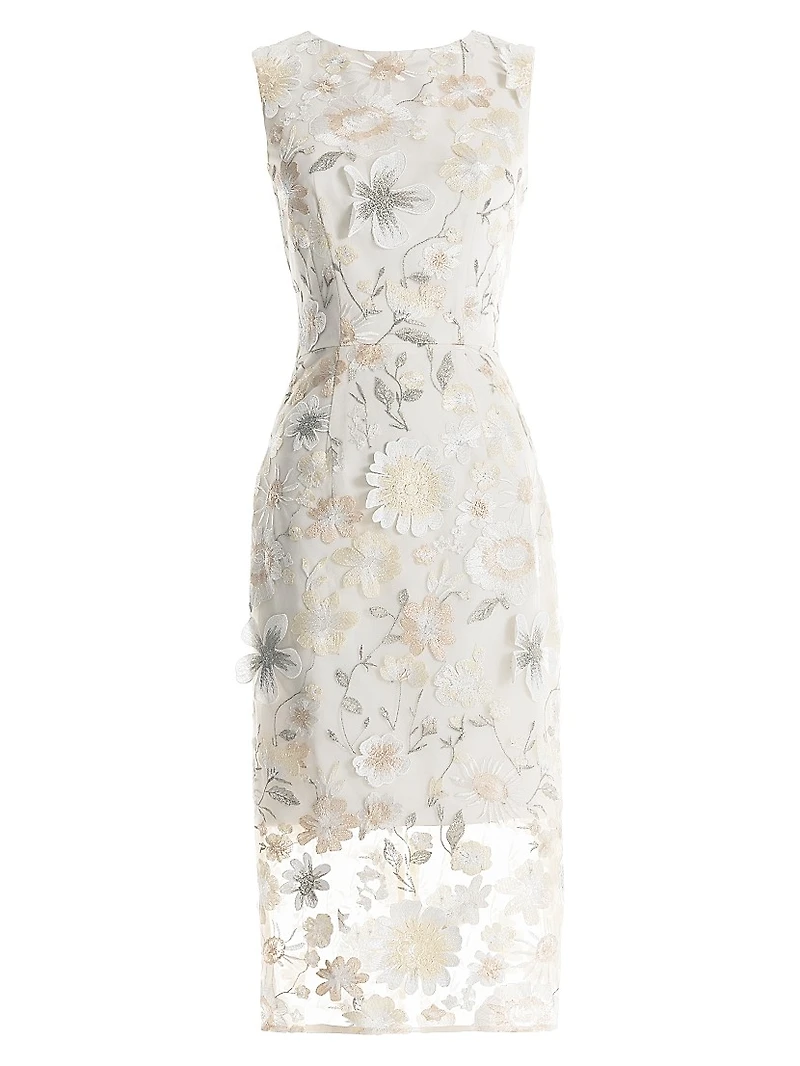 Claudette Floral Embroidered Body-Con Midi-Dress