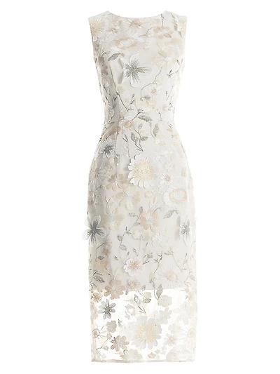 Claudette Floral Embroidered Body-Con Midi-Dress