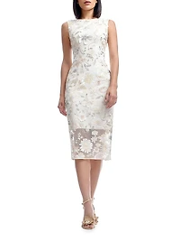 Claudette Floral Embroidered Body-Con Midi-Dress