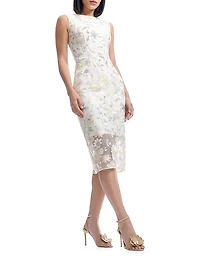 Claudette Floral Embroidered Body-Con Midi-Dress