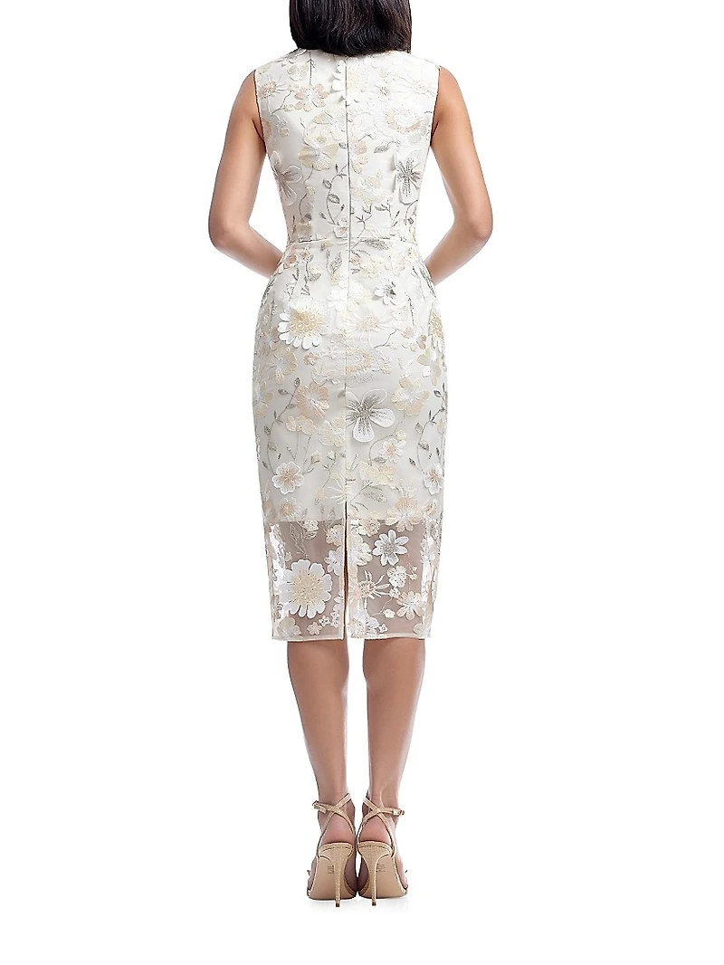 Claudette Floral Embroidered Body-Con Midi-Dress