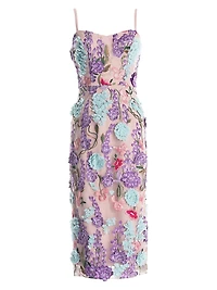Blakely 3D Floral Sweetheart Body-Con Midi-Dress