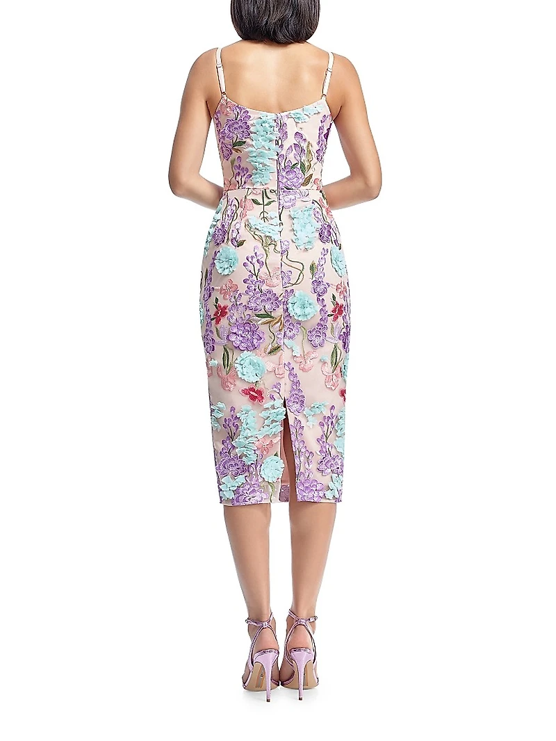 Blakely 3D Floral Sweetheart Body-Con Midi-Dress