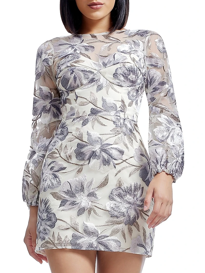Mila Floral-Embroidered Minidress
