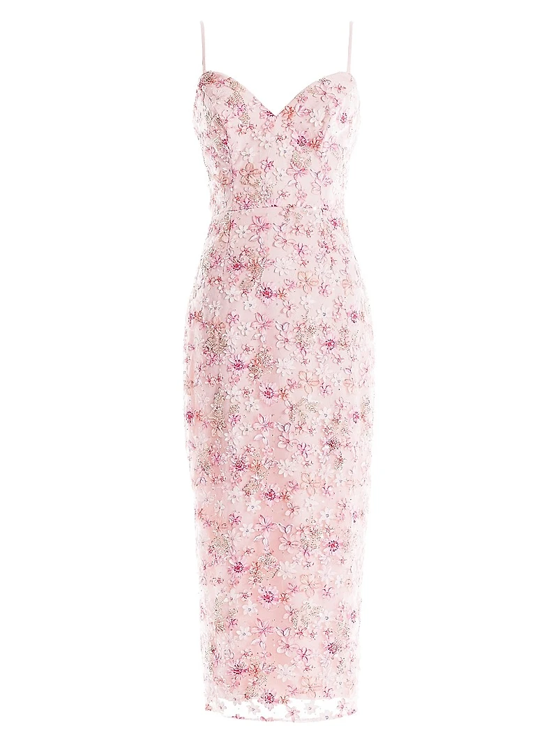 Donna Floral Appliqué Body-Con Midi-Dress