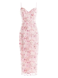 Donna Floral Appliqué Body-Con Midi-Dress