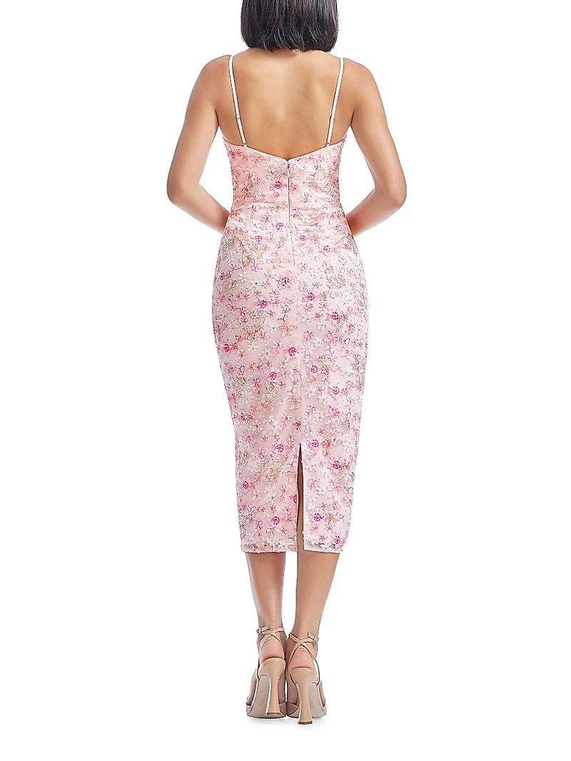 Donna Floral Appliqué Body-Con Midi-Dress