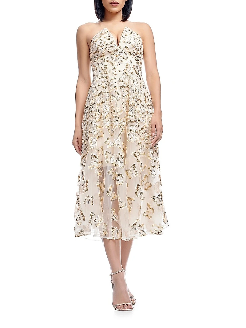 Briella Sequined Butterfly Fit & Flare Dress