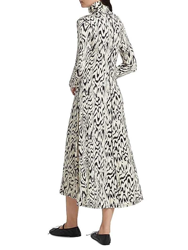 Marion Abstract Jersey Turtleneck Midi-Dress