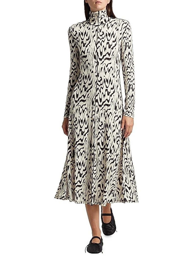 Marion Abstract Jersey Turtleneck Midi-Dress