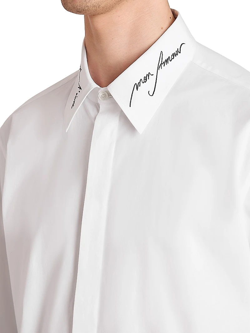 Love Letter Embroidered Button-Up Shirt