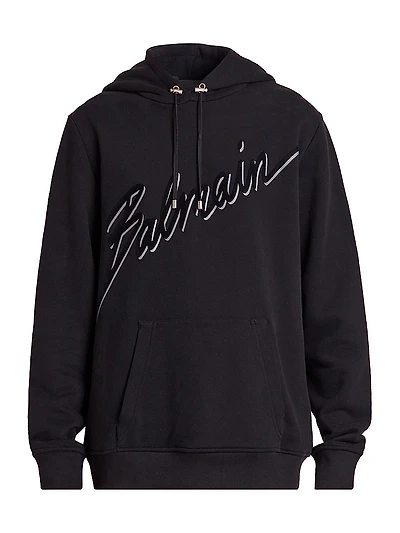Flocked Logo Cotton Hoodie