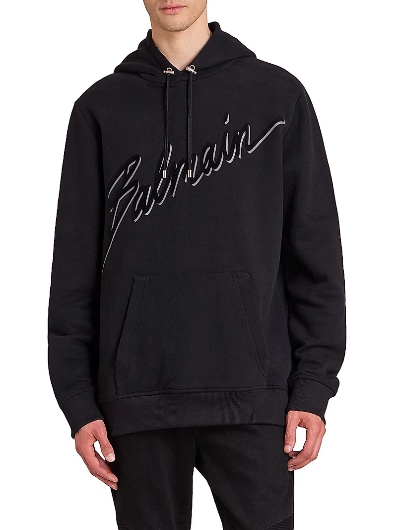 Flocked Logo Cotton Hoodie