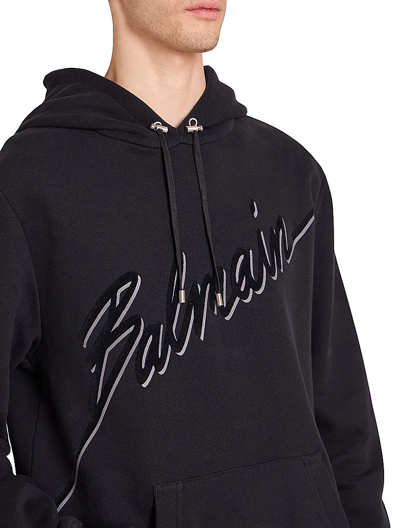 Flocked Logo Cotton Hoodie