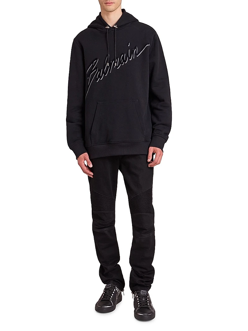 Flocked Logo Cotton Hoodie