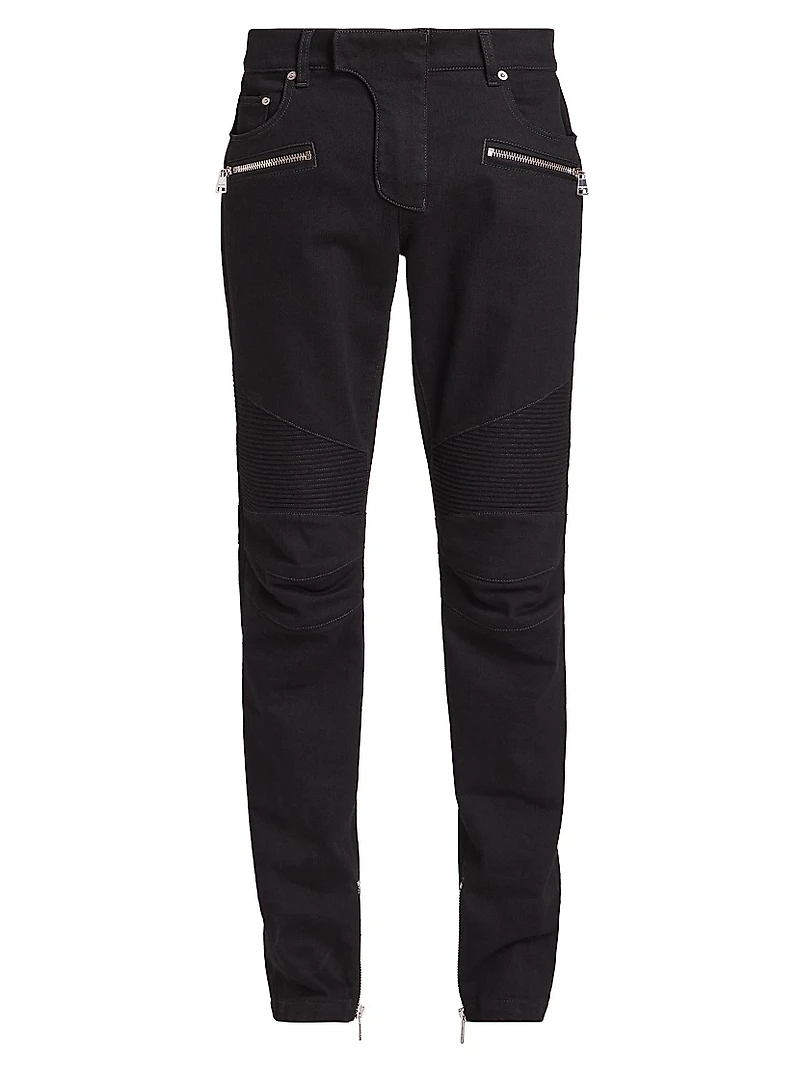 Denim Mid-Rise Straight-Leg Biker Pants