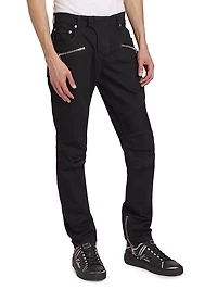 Denim Mid-Rise Straight-Leg Biker Pants