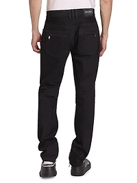 Denim Mid-Rise Straight-Leg Biker Pants
