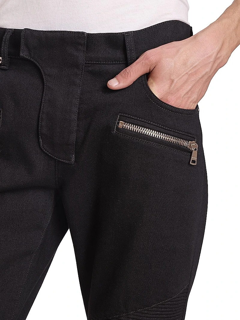 Denim Mid-Rise Straight-Leg Biker Pants