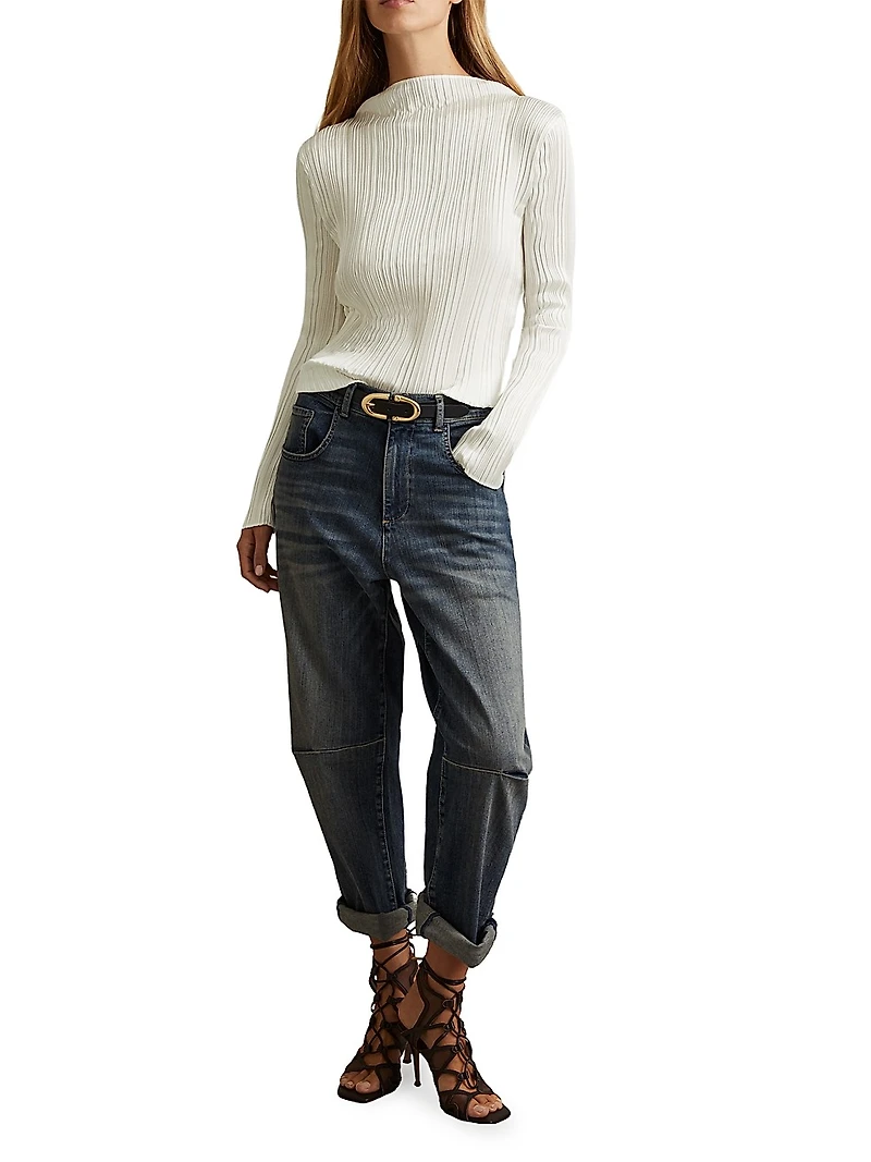 Ember Pleated Funnel-Neck Top