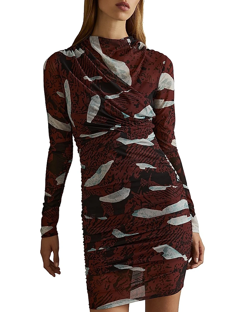 Kallie Ruched Mesh Sheath Minidress