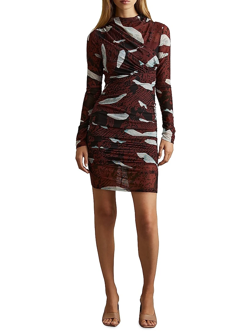 Kallie Ruched Mesh Sheath Minidress