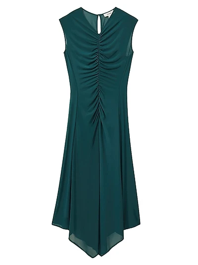 Lyra Ruched Mesh Midi-Dress