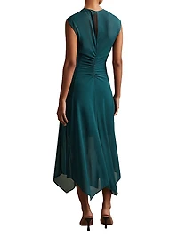 Lyra Ruched Mesh Midi-Dress