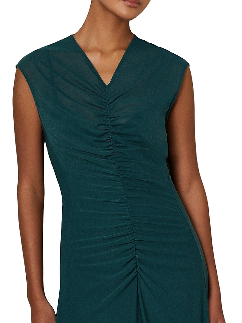 Lyra Ruched Mesh Midi-Dress