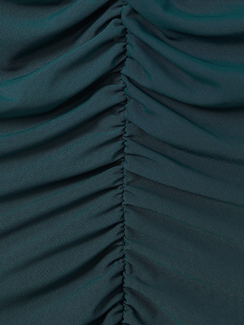 Lyra Ruched Mesh Midi-Dress