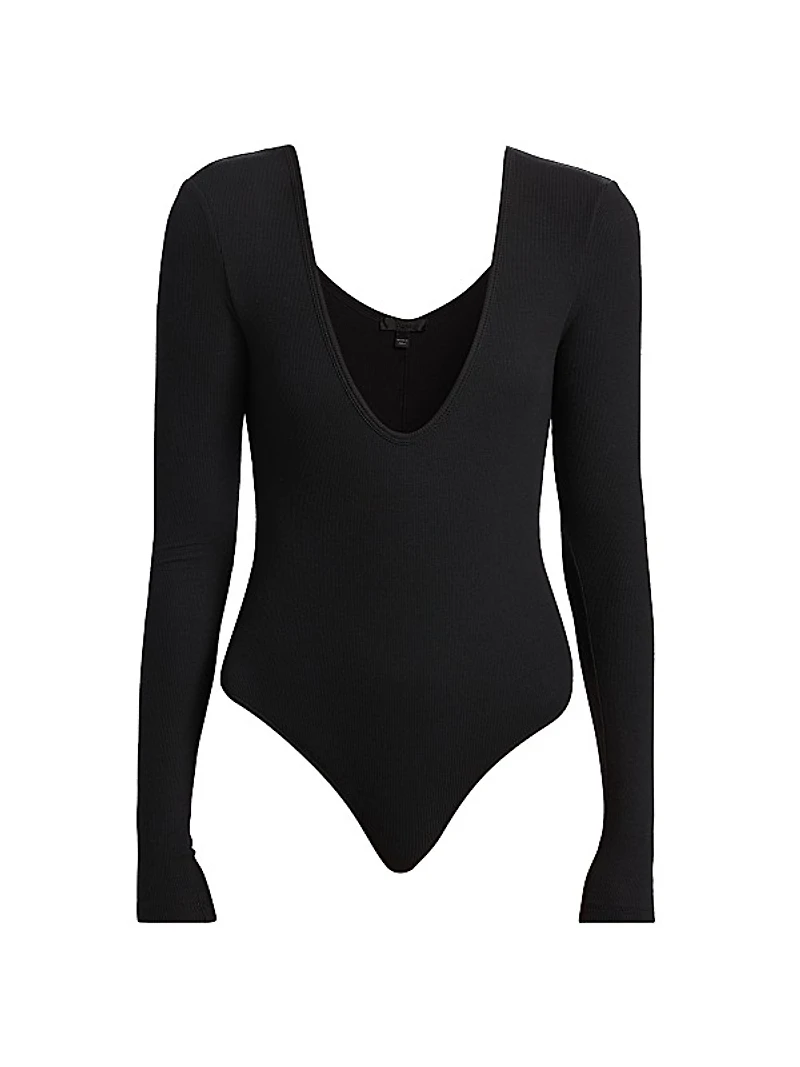 Rib-Knit V-Neck Bodysuit
