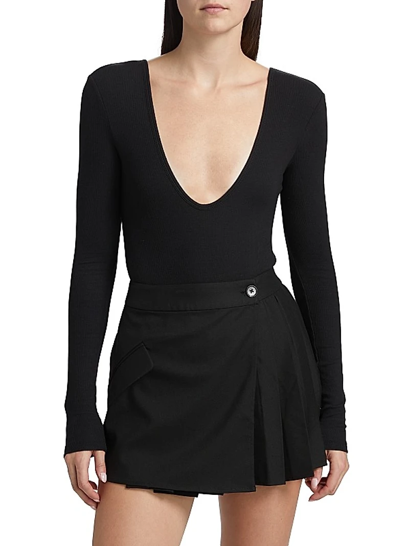 Rib-Knit V-Neck Bodysuit