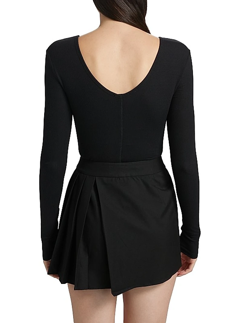 Rib-Knit V-Neck Bodysuit