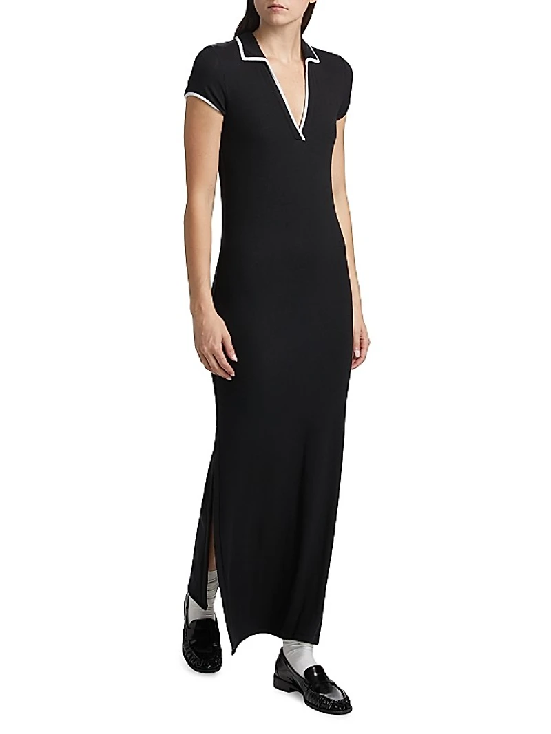 Rib-Knit Maxi Shirtdress