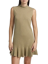 Cotton Jersey Mock Turtleneck Minidress