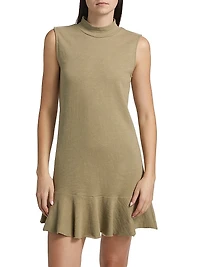 Cotton Jersey Mock Turtleneck Minidress