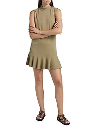 Cotton Jersey Mock Turtleneck Minidress
