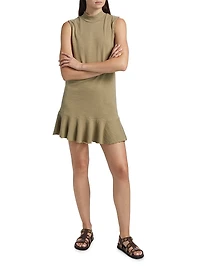 Cotton Jersey Mock Turtleneck Minidress