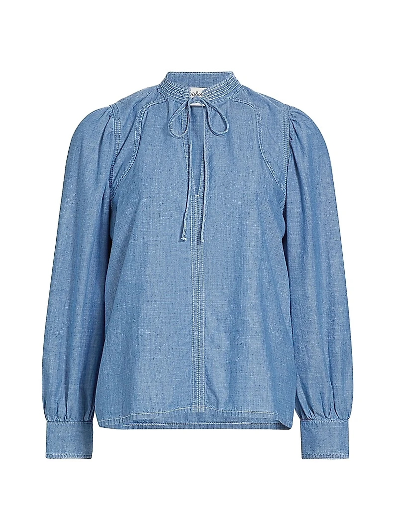 Kuka Cotton Chambray Tieneck Blouse