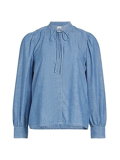 Kuka Cotton Chambray Tieneck Blouse