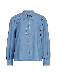 Kuka Cotton Chambray Tieneck Blouse
