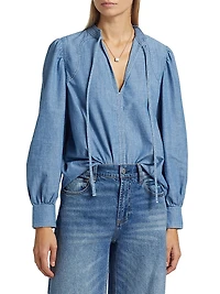 Kuka Cotton Chambray Tieneck Blouse