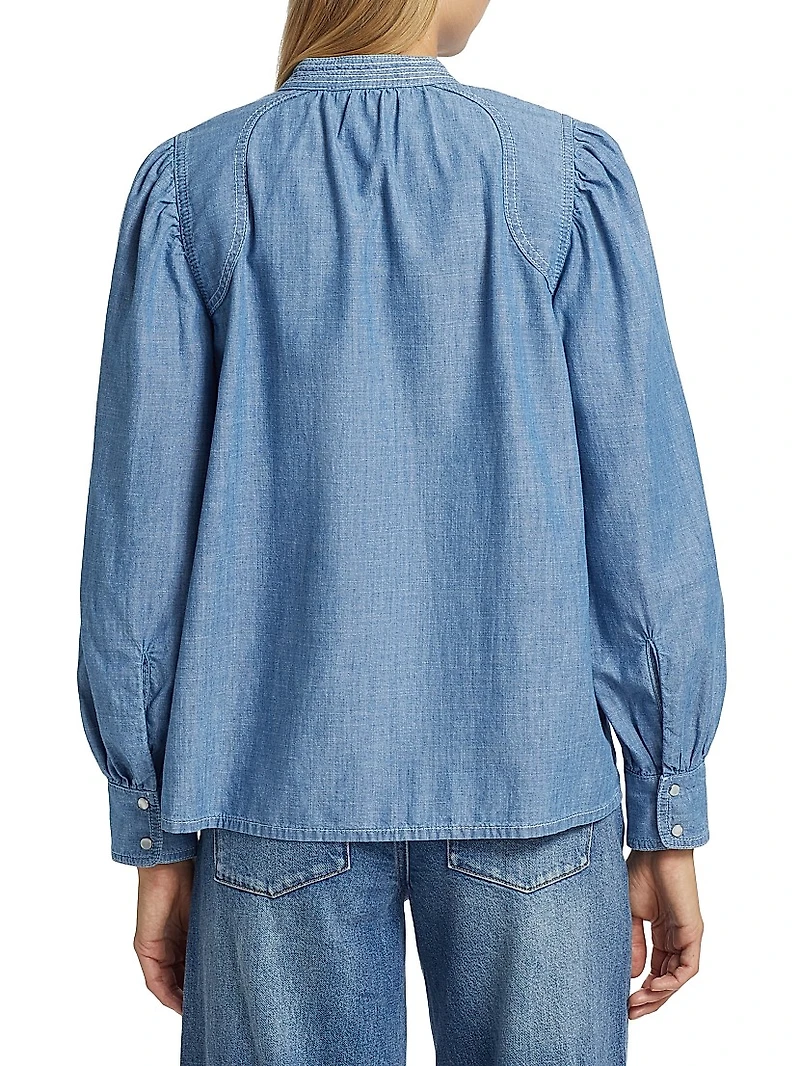 Kuka Cotton Chambray Tieneck Blouse