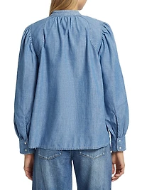 Kuka Cotton Chambray Tieneck Blouse