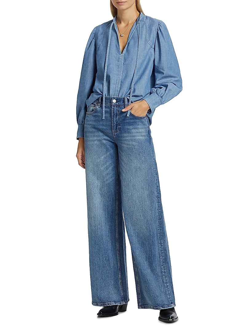 Kuka Cotton Chambray Tieneck Blouse