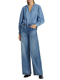 Kuka Cotton Chambray Tieneck Blouse